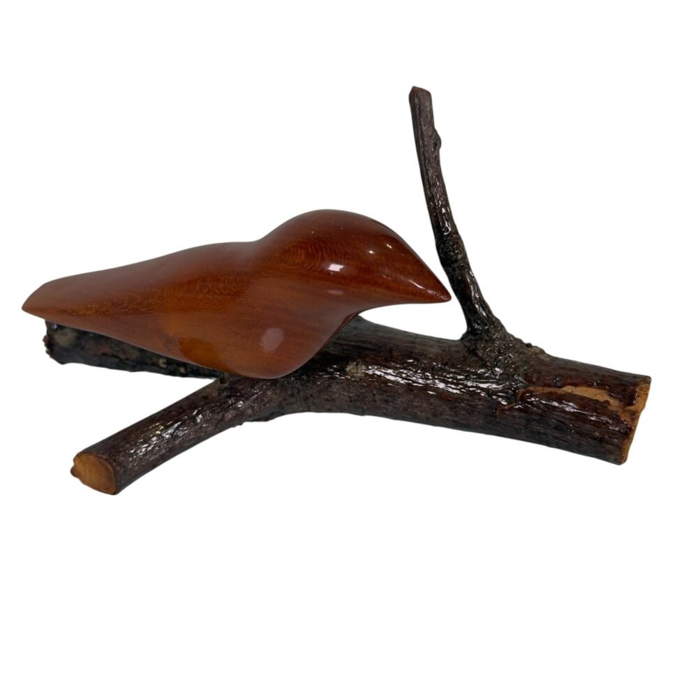 VTG Carved Wood Bird on Tree Branch Figure Figurine Sculpture Rustic Decor